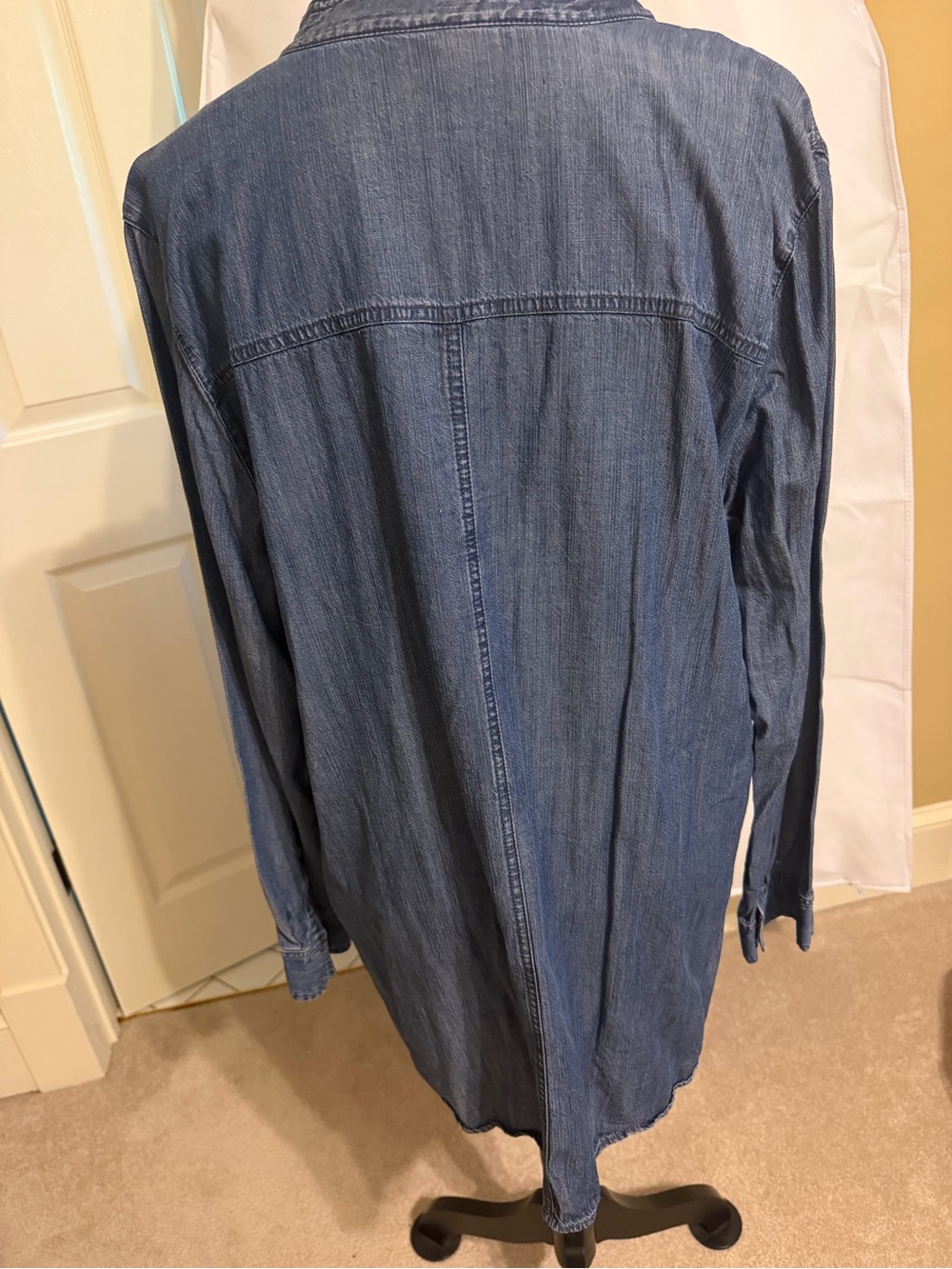 Eileen Fisher Blue Denim Henley-Style Lightweight Shirt Jacket - Picture 2 of 3